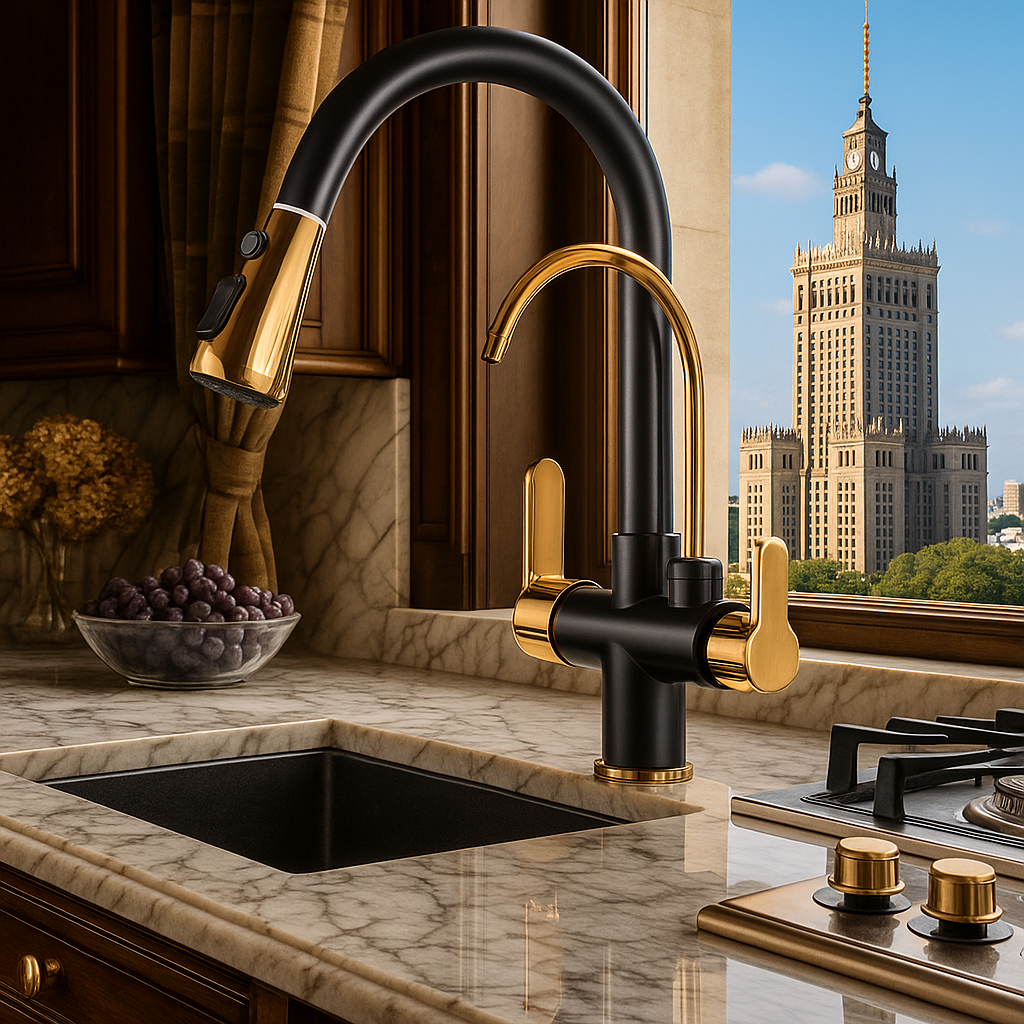 Solidna Bateria kuchenna trójdrożna - z dodatkową wylewką do systemów filtracji